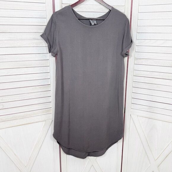 H&M Divided Cuff Sleeve Viscose Shirt Shift Dress Taupe Grey Medium - Picture 7 of 12